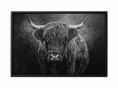 Highland Cow Black & white Canvas Art Print
