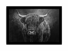 Highland Cow Black & white Canvas Art Print