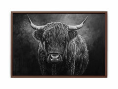 Highland Cow Black & white Canvas Art Print