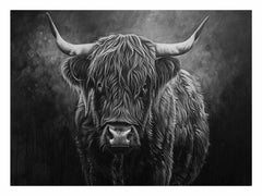 Highland Cow Black & white Canvas Art Print