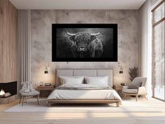 Highland Cow Black & white Canvas Art Print