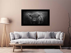 Highland Cow Black & white Canvas Art Print