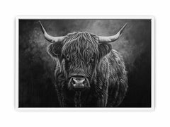 Highland Cow Black & white Canvas Art Print