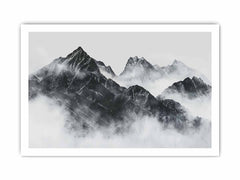 black and white Foggy Mountain Canvas Art Print