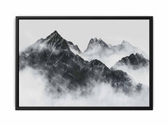 black and white Foggy Mountain Canvas Art Print