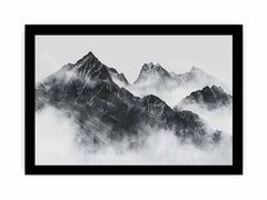 black and white Foggy Mountain Canvas Art Print