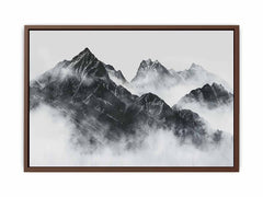 black and white Foggy Mountain Canvas Art Print