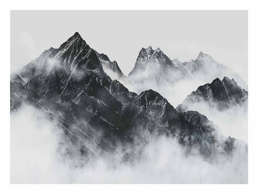 black and white Foggy Mountain Canvas Art Print