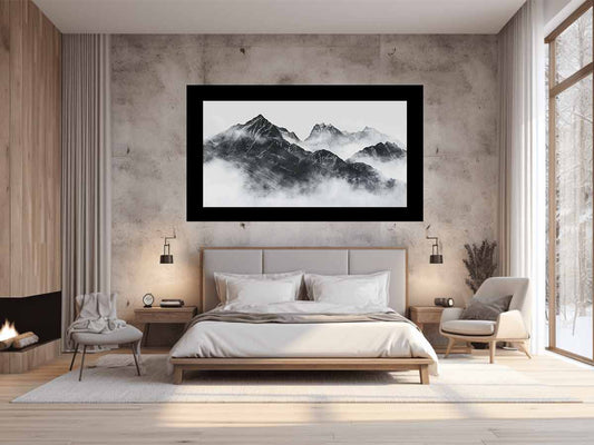 black and white Foggy Mountain Canvas Art Print