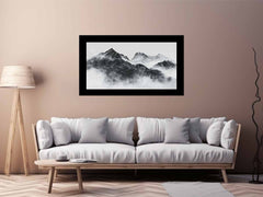black and white Foggy Mountain Canvas Art Print