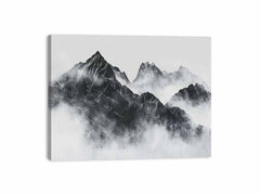 black and white Foggy Mountain Canvas Art Print