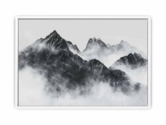 black and white Foggy Mountain Canvas Art Print