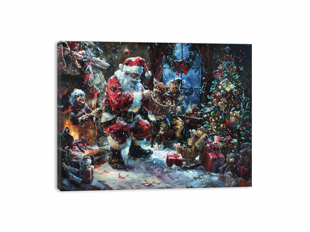 Playful Santa Christmas painitng Canvas Art Print