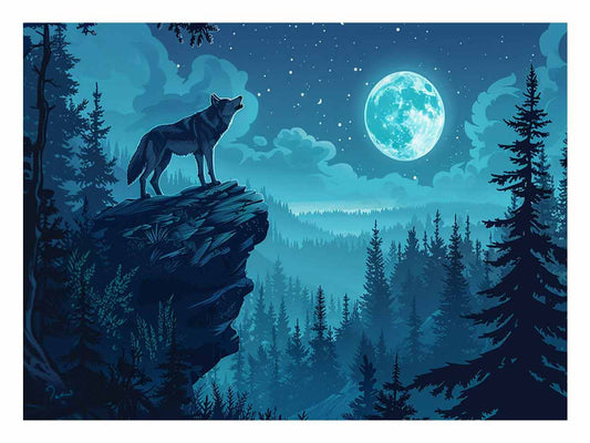 Wolf in Monlight Canvas Art Print