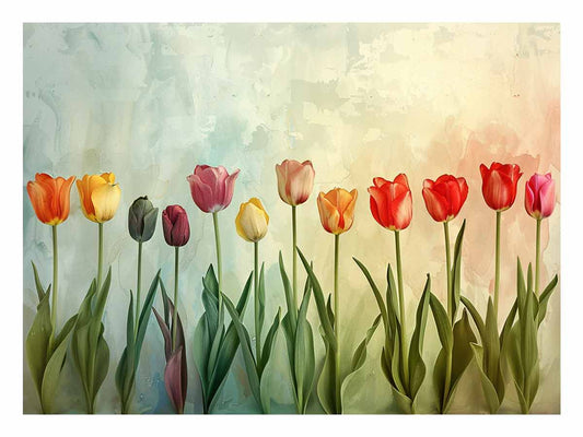Colorful Tulips Canvas Painitng Print