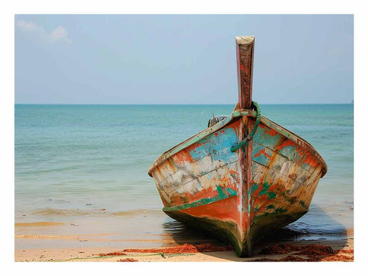 Boat On Shore Canvas Painting Print