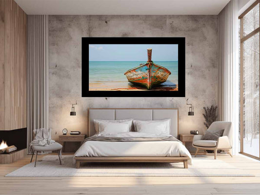 Boat On Shore Canvas Painting Print