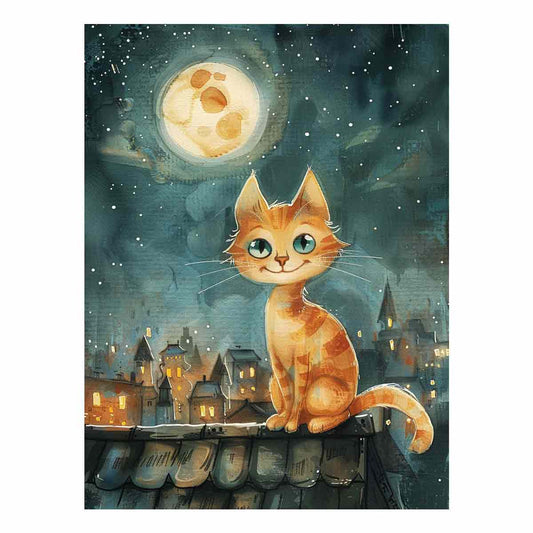 Cute Cat  Watercolor Canvas Painting