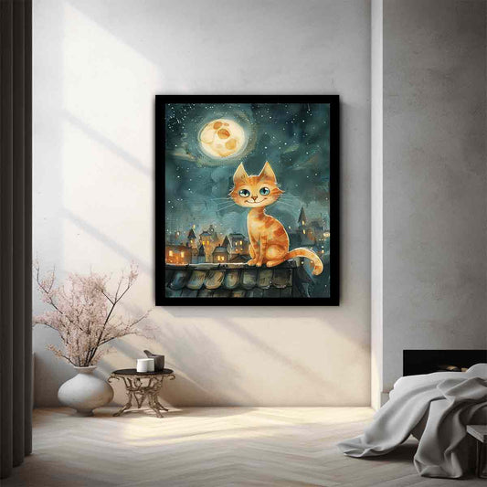 Cute Cat  Watercolor Canvas Painting