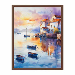 Coastal Village Watercolor Canvas Painting  Print