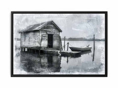 Fishing Shack  balck & white  Canvas Art Print