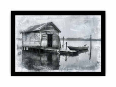Fishing Shack  balck & white  Canvas Art Print