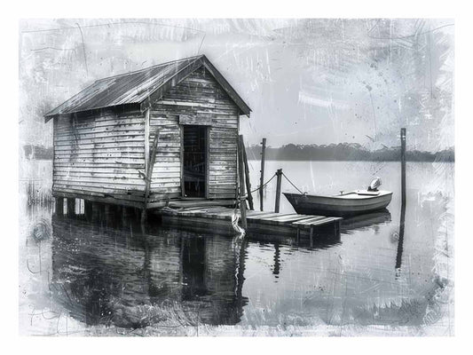Fishing Shack  balck & white  Canvas Art Print