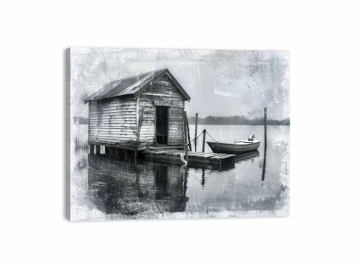 Fishing Shack  balck & white  Canvas Art Print