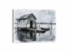 Fishing Shack  balck & white  Canvas Art Print