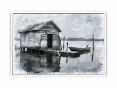 Fishing Shack  balck & white  Canvas Art Print