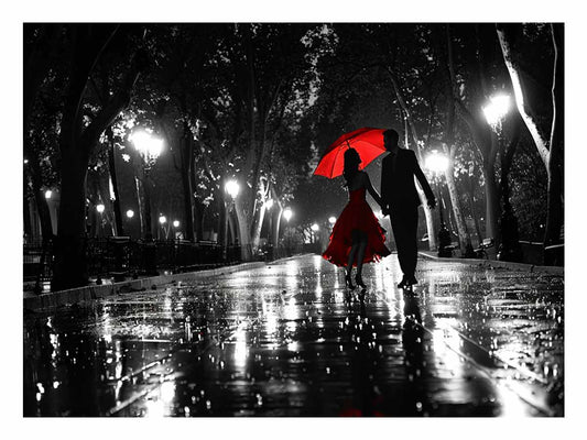 Rainy Day Couple Dance painting   Canvas Art Print