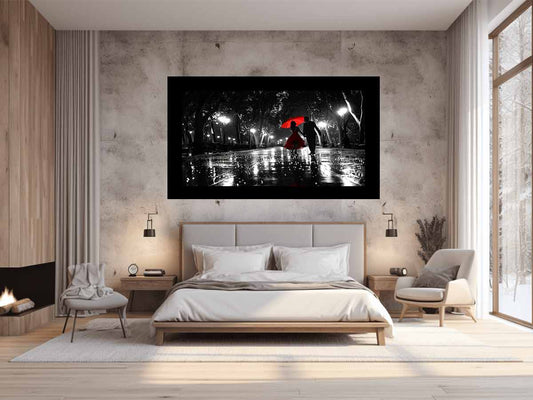 Rainy Day Couple Dance painting   Canvas Art Print