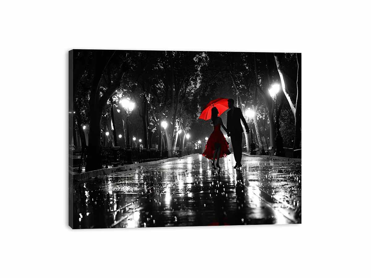 Rainy Day Couple Dance painting   Canvas Art Print