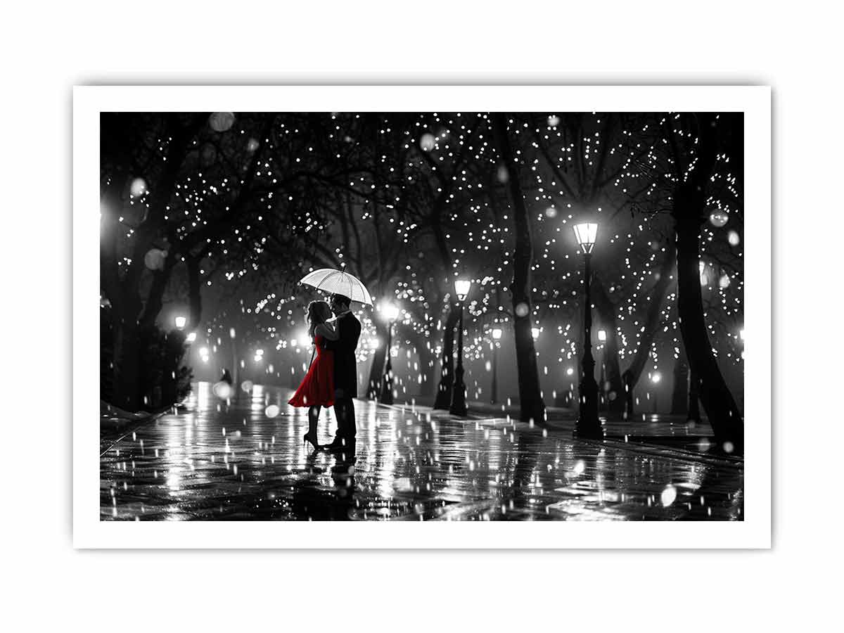 Couple Love Rain Dance Umbrella Canvas Art Print