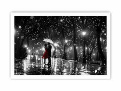 Couple Love Rain Dance Umbrella Canvas Art Print