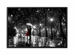 Couple Love Rain Dance Umbrella Canvas Art Print