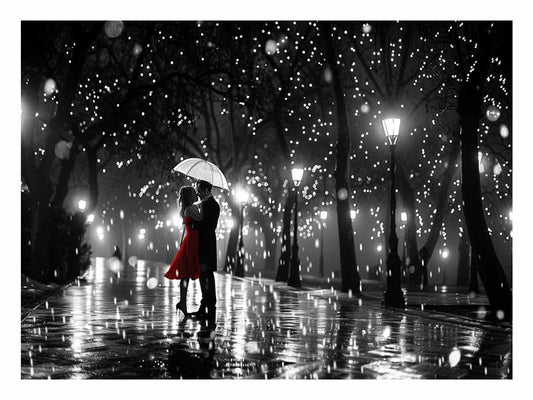 Couple Love Rain Dance Umbrella Canvas Art Print