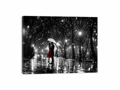 Couple Love Rain Dance Umbrella Canvas Art Print