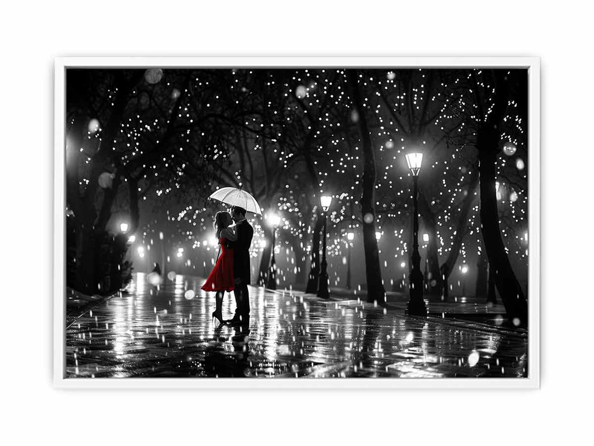 Couple Love Rain Dance Umbrella Canvas Art Print