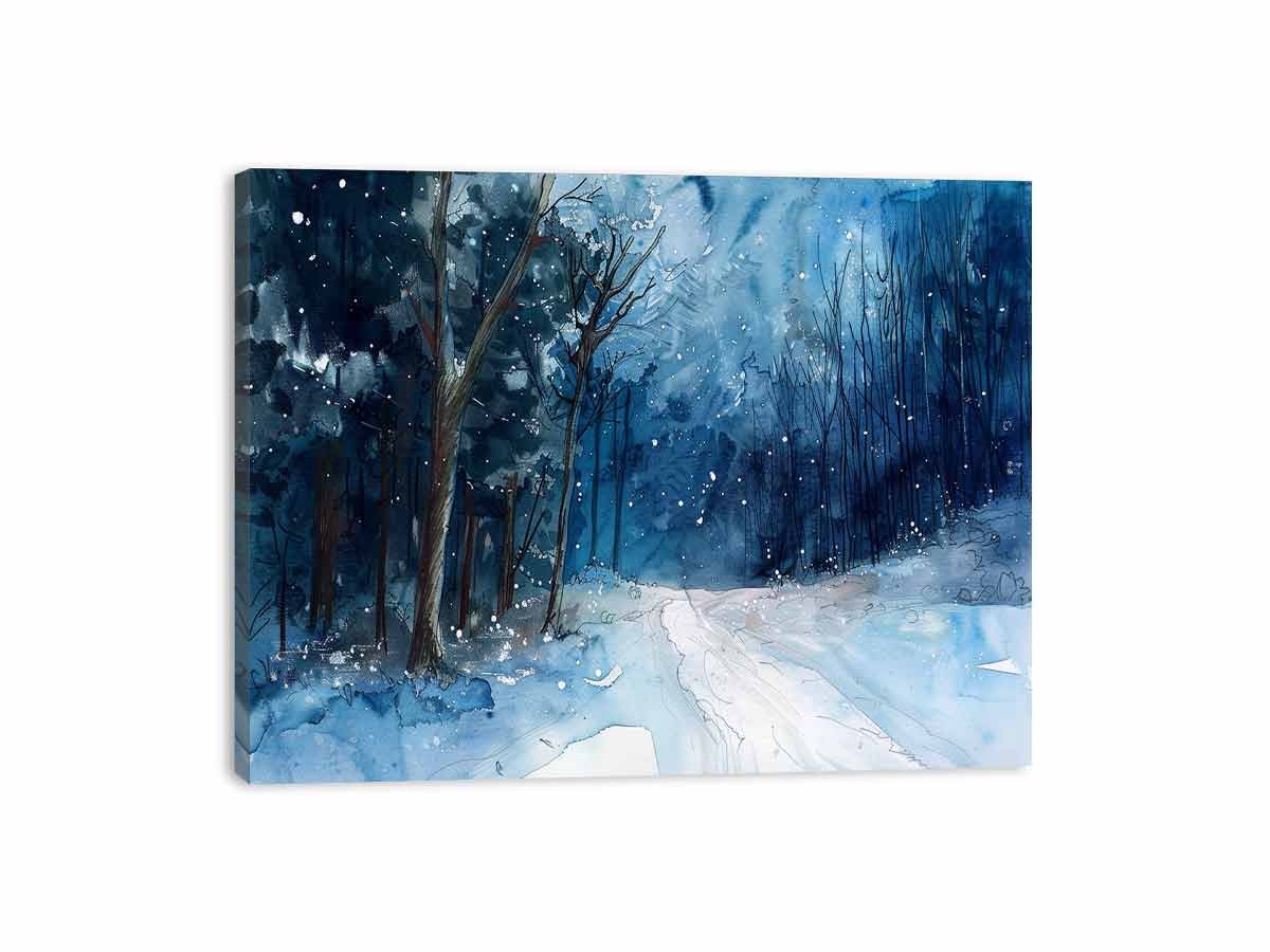 Winter  Watercolor Painitng  Canvas Art Print