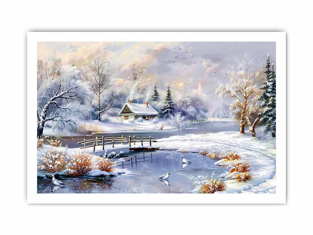 Winter Landscape  Snow Painting Canvas Art Print