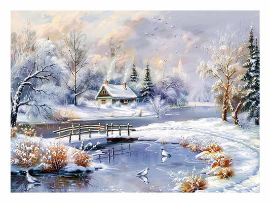 Winter Landscape  Snow Painting Canvas Art Print