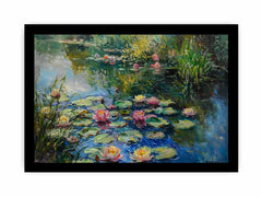 Lily Flowers In Lake  Canvas Painting Print