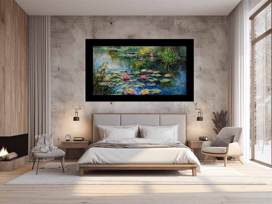 Lily Flowers In Lake  Canvas Painting Print