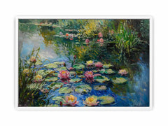 Lily Flowers In Lake  Canvas Painting Print