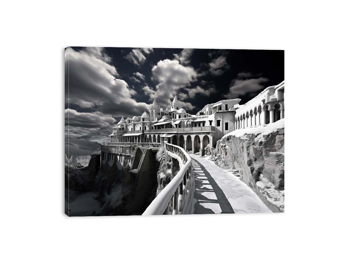 Black & white  Monastery Canvas Art Print