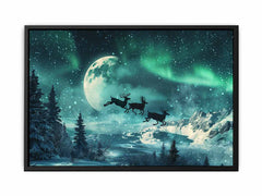 Flying Reindeer Northern lights Canvas Painting Print