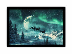 Flying Reindeer Northern lights Canvas Painting Print