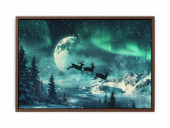 Flying Reindeer Northern lights Canvas Painting Print