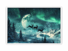 Flying Reindeer Northern lights Canvas Painting Print
